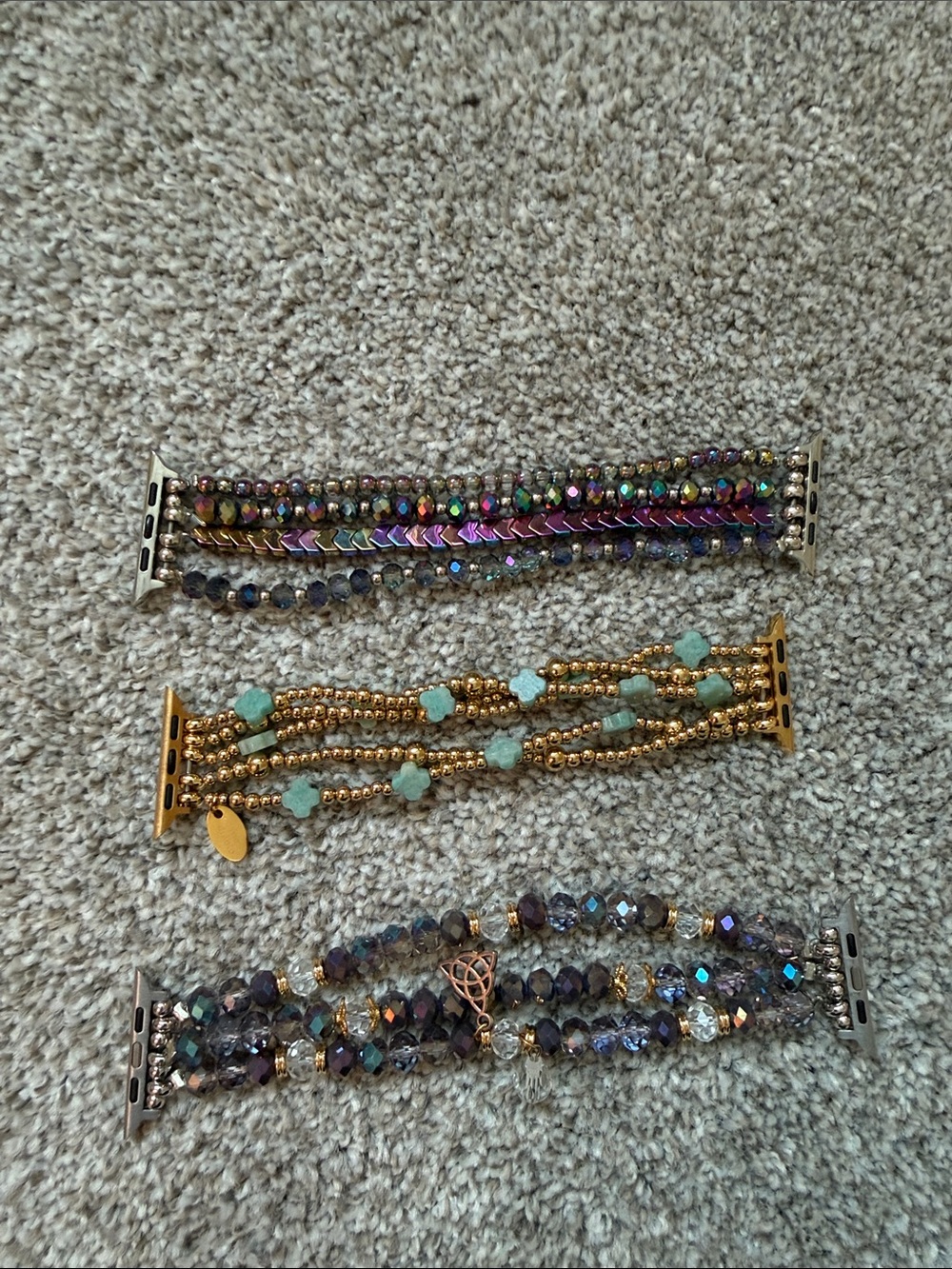 Multistrand Beaded Apple Watch Bracelet Band - Gold & Iridescent Beads set of 3